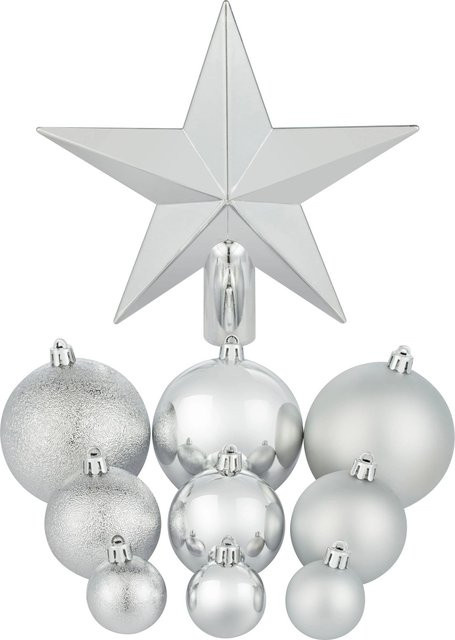 OBI Weihnachtskugeln Silber aus Kunststoff, 63-teiliges Set, rund und hängend - Bild 1