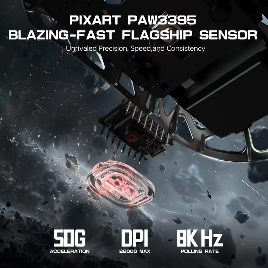 ATTACK SHARK R3 Gaming-Maus aus Magnesiumlegierung in Schwarz mit 8K Superlight, 8000 Hz, bis zu 26.000 DPI PAW3395, kabellos via Bluetooth oder 2,4 G sowie kabelgebunden - Bild 3