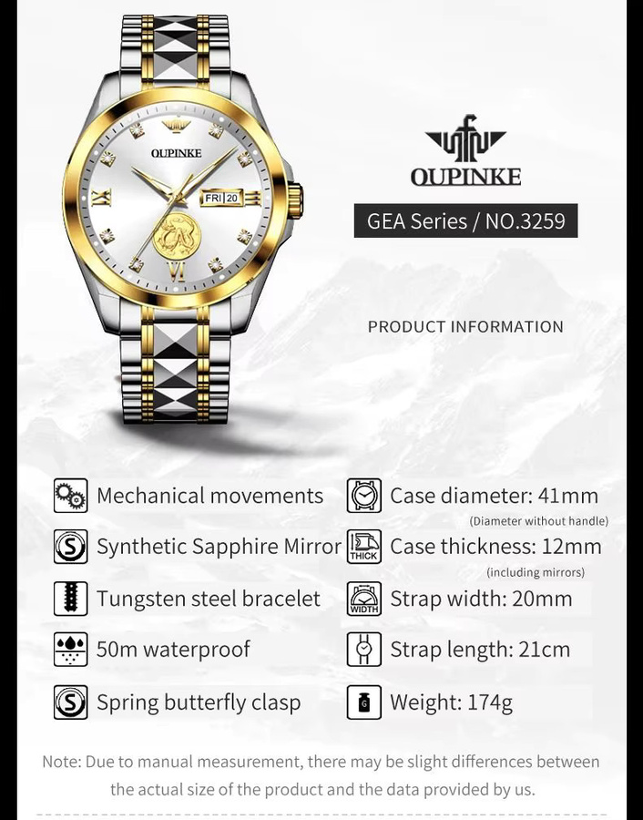 OUPINKE Armbanduhr, Automatik, Gold, Edelstahl, Herren - Bild 5