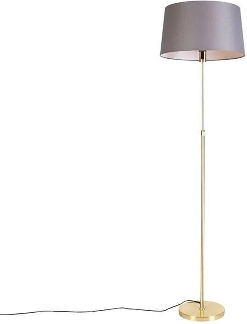 QAZQA Stehlampe in Gold und Grau mit Leinenschirm, dimmbar und höhenverstellbar, Höhe: 143 cm - Bild 1