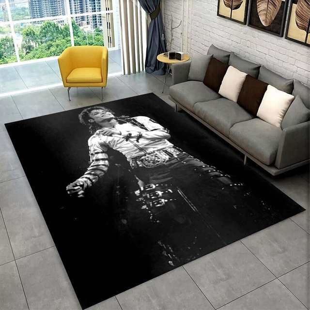Livrane Michael Jackson Teppich King of Pop in Schwarz, rutschfest und modern für Wohnzimmer, Schlafzimmer oder Kinderzimmer - Bild 1