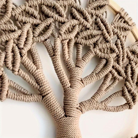 Handgefertigter Makramee Wandbehang Baum des Lebens in Weiß als Boho Wanddeko aus Baumwolle und Polyester, B/H: 75 x 30 cm