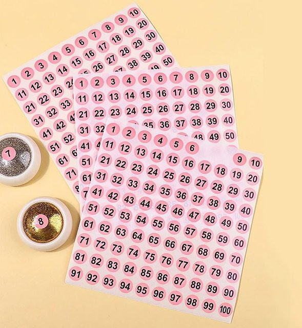 Binchi Runde Nummern-Aufkleber Rosa mit Seriennummern 1-100 für Maniküre und Nagellackflaschen, 510 Blatt - Bild 1