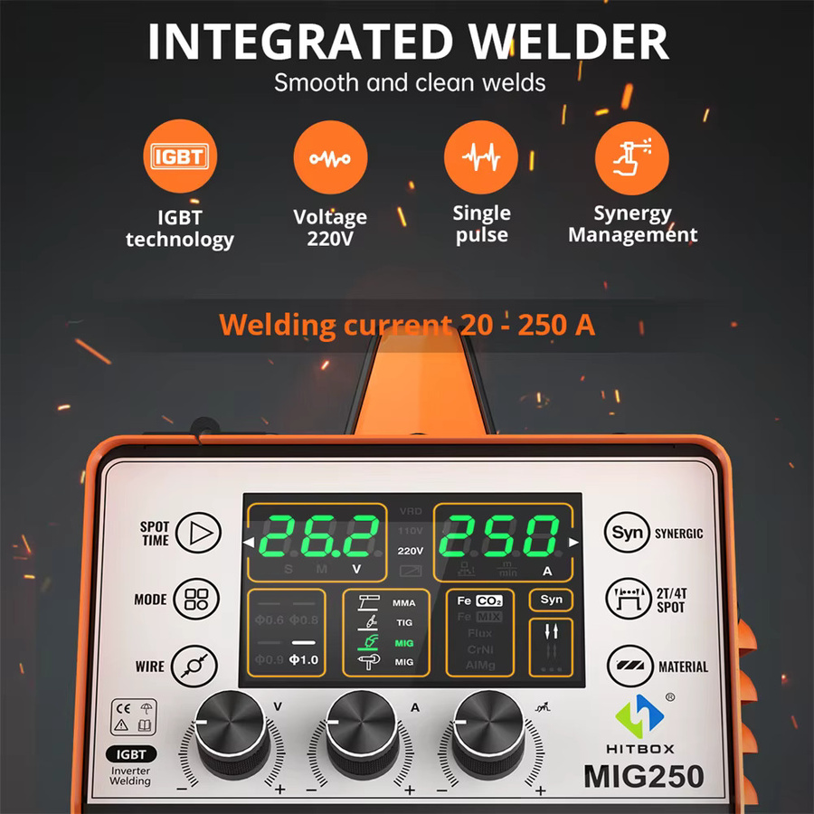 HITBOX 6-in-1 Aluminiumschweißgerät 250A MIG/MMA/WIG IGBT Inverter in Orange - Bild 3