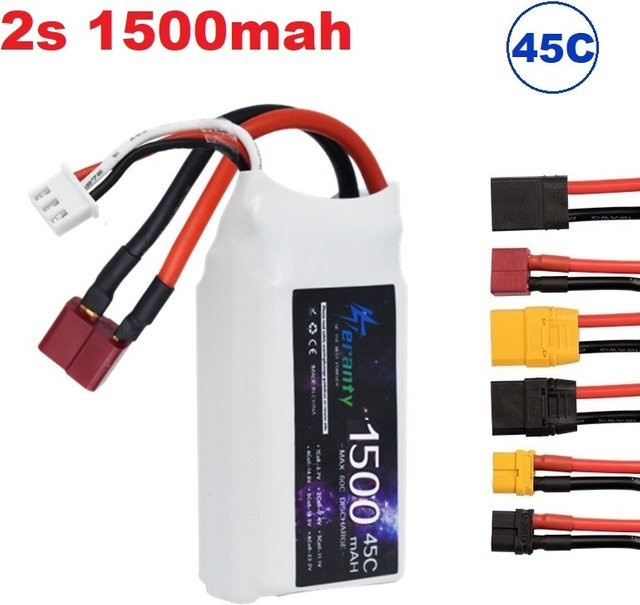 PYLRC 2S LiPo Akku 7,4 V 1500 mAh 45C Wiederaufladbarer Akku für RC Hubschrauber, Flugzeuge, Autos, Boote und Drohnen in Weiß - Bild 1