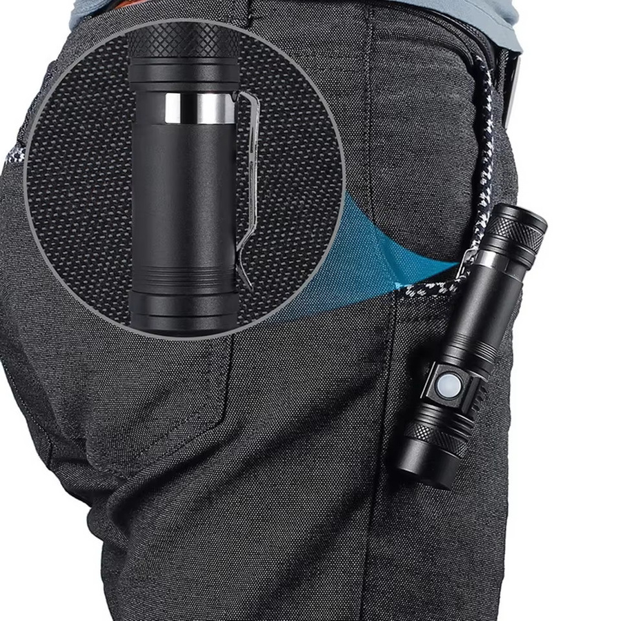 XIWANGFIRE Ultrahelle LED-Taschenlampe mit Clip, wiederaufladbare T6-Taschenlampe in Schwarz für Outdoor, Camping und Wandern - Bild 1