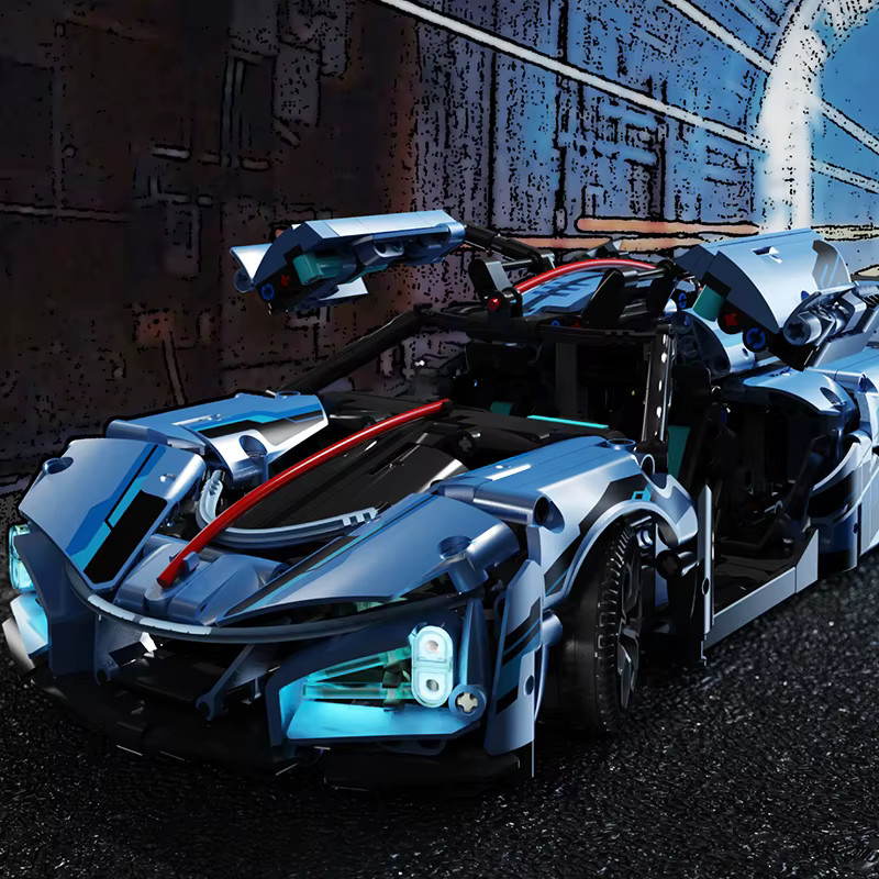 MJ BLOCK Supersportwagen-Bausatz, Blau, 1:14 Maßstab, 1188 Teile - Bild 3