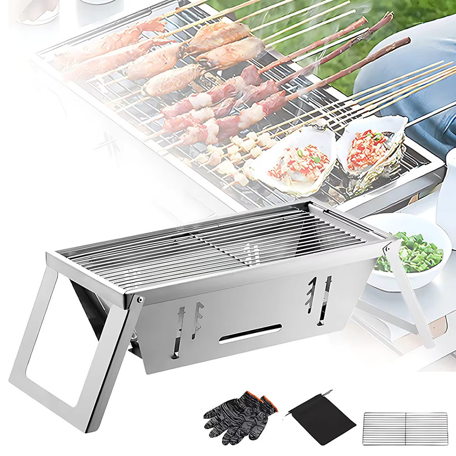 Tragbarer Edelstahl Holzkohlegrill in Silber, faltbarer Tischgrill für den Außenbereich, B/T/H: 42,0 x 21,5 x 17,0 cm - Bild 2