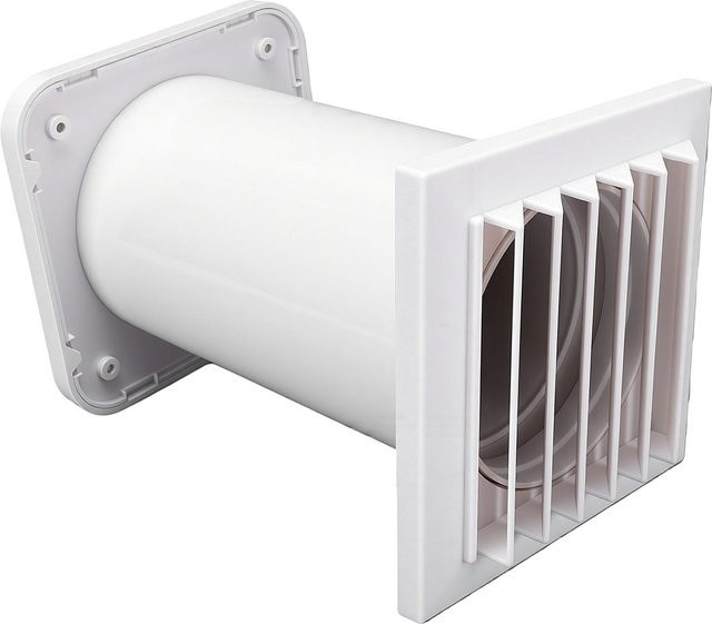 Fishine Passiver Luftauslass aus Aluminium mit Lamellen und Rohr für die Wanddurchführung in Weiß - Bild 1