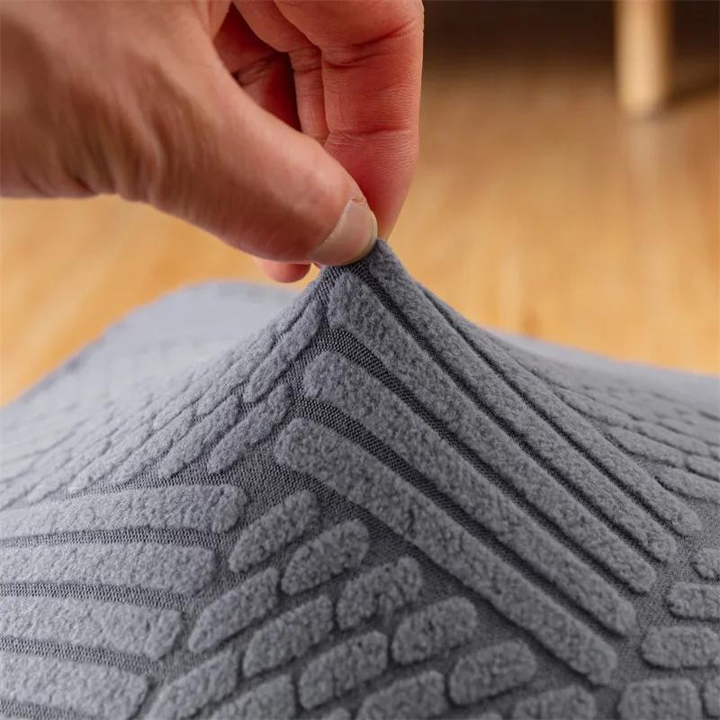Yiran Furniture Jacquard Ottoman Überzug in Grau, elastische Stretch-Hockerbezug aus Samt und Jacquard mit Anti-Rutsch-Funktion - Bild 1