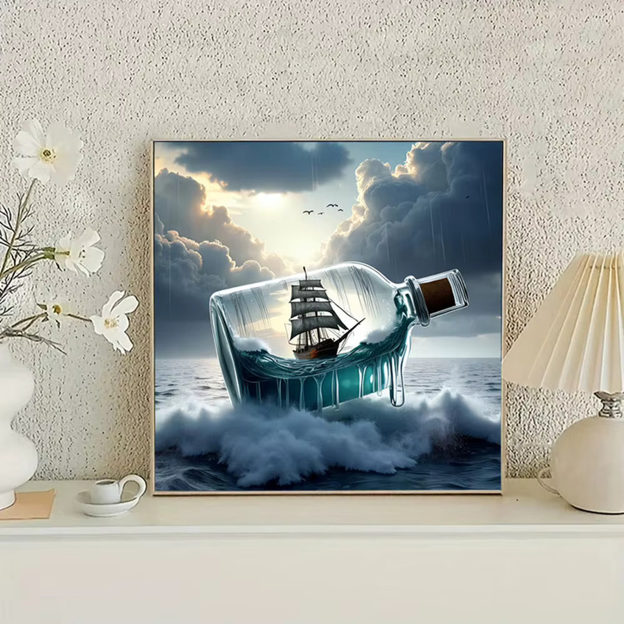 HUACAN 5D Diamantmalerei-Set mit mystischem Segelboot in der Flasche, Mosaik-Bastelset Ozeanszene in Multicolour - Bild 4