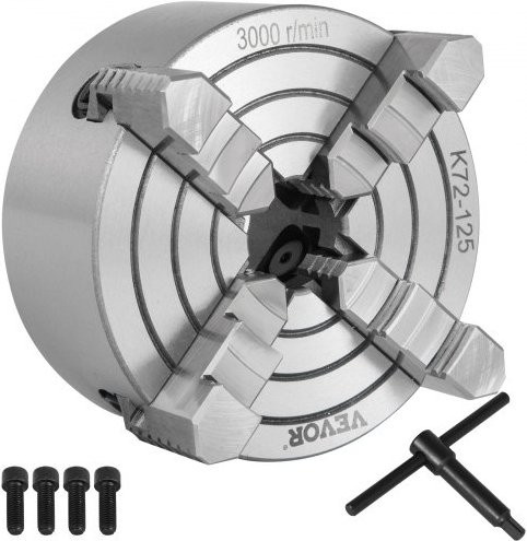 VEVOR K72-125 4-Backen Drehfutter mit unabhängigen umkehrbaren Backen für Drehmaschinen, Farbe: Silber - Bild 1