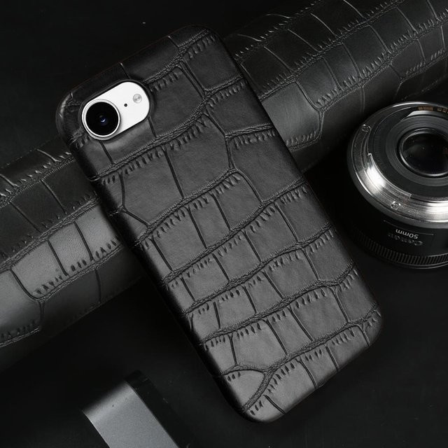 Premium Krokodilleder Handyhülle für Apple iPhone in Schwarz - Bild 1
