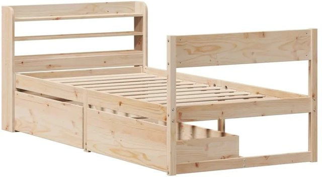 vidaXL Massivholzbett aus Kiefernholz in rustikalem Design, unbehandelt, B/T/H: 90 x 190 cm - Bild 1