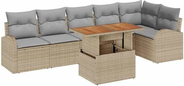 7-tlg. vidaXL Garten-Sofa-Set in L-Form mit Polstern und Stauraumfunktion, Beige, Poly Rattan und Stahl - Bild 1