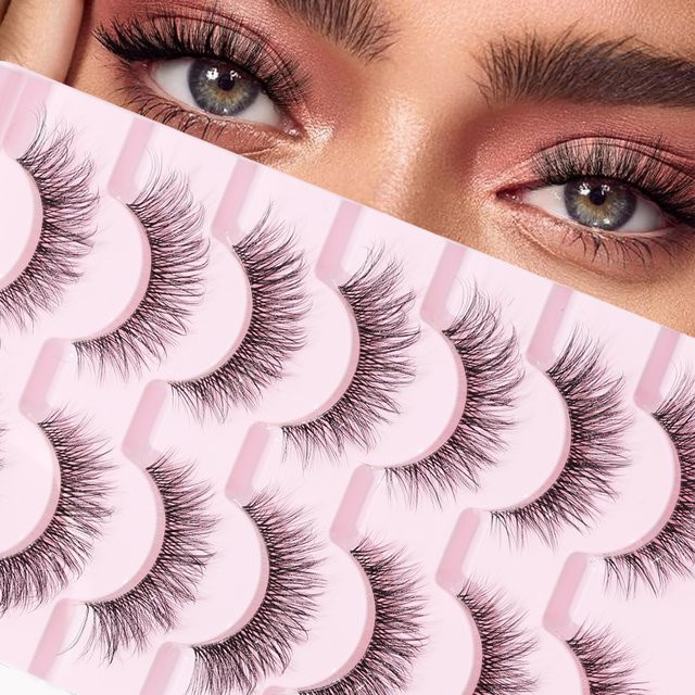 Falsche Wimpern, 3D-Stereo-Naturfaser, langer Fischschwanz, Schwarz, 7 Paar - Bild 1