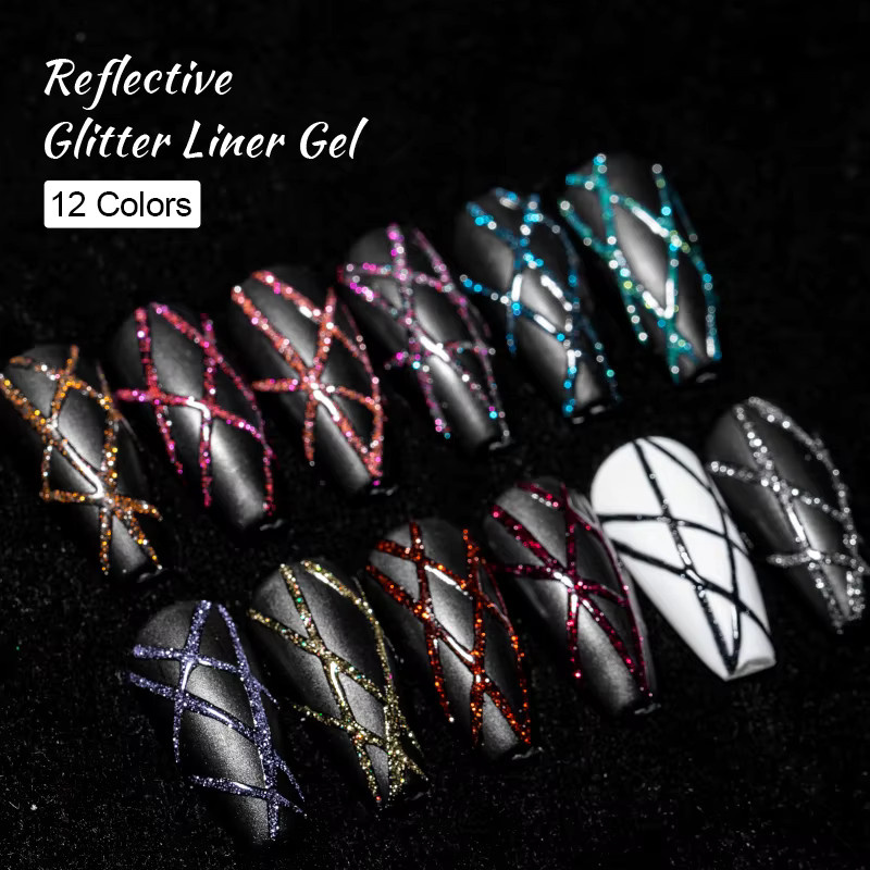 MSRUIOO Glitzer-Liner Nagellack, Gold Silber, 5 ml, Schimmernd - Bild 4