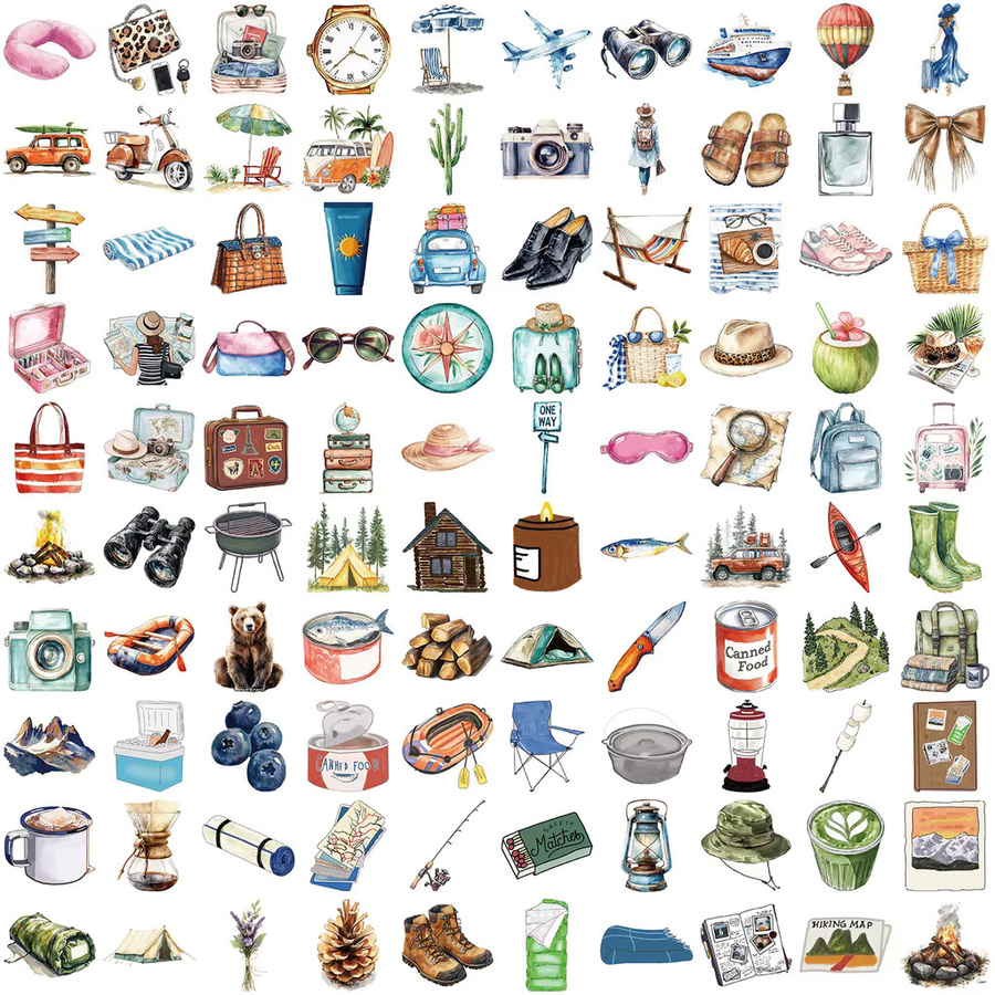 100 Stück wasserfeste Aquarell Aufkleber mit Cartoon- und Graffiti-Motiven in Multicolour von AnimeWorlds Store - Bild 2