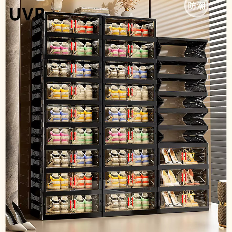 UVR Schuhregal Organizer aus Kunststoff in Schwarz, mehrschichtige Schuhaufbewahrungsbox für das Wohnzimmer - Bild 3