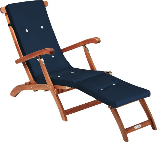 Casaria Gartenliege Queen Mary aus FSC-zertifizierter Akazie mit blauer Auflage und verstellbarer Kopfstütze, Braun - Bild 1