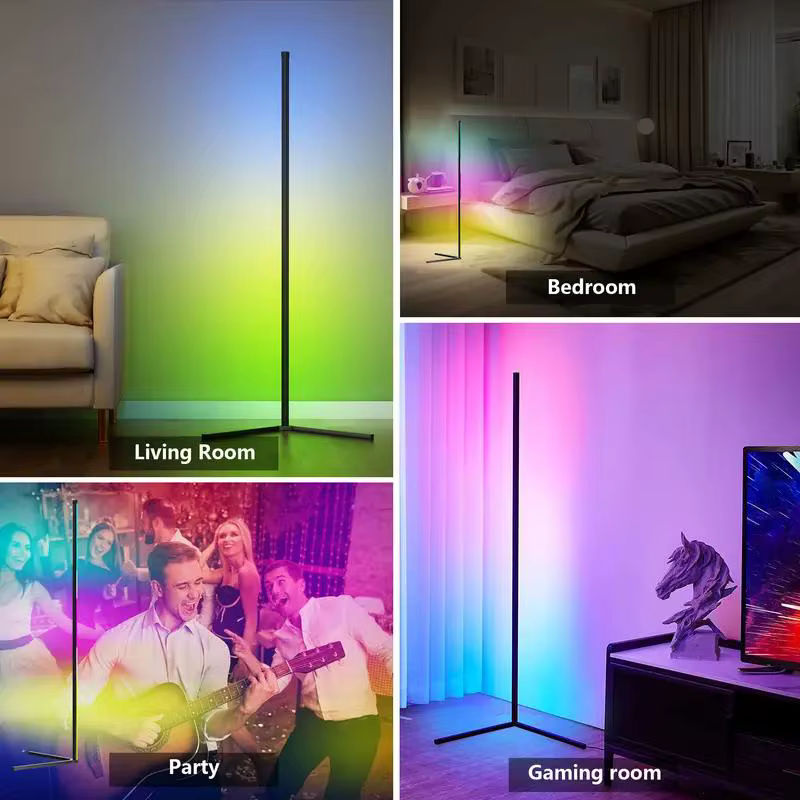 TINGMIAO RGB Eck-Stehleuchte aus Aluminium mit App-Steuerung und Musiksynchronisation, dimmbare LED Stehlampe in Multicolour für Wohnzimmer und Schlafzimmer - Bild 5