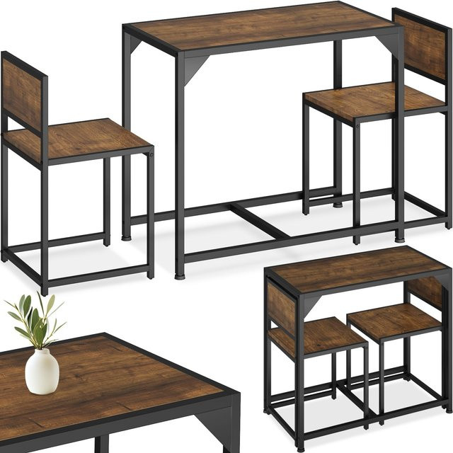 tectake Sitzgruppe Milton 3-teilig im Industrial Style aus Holz und Stahl in Braun, B/T/H: 91 x 48 x 77 cm - Bild 1