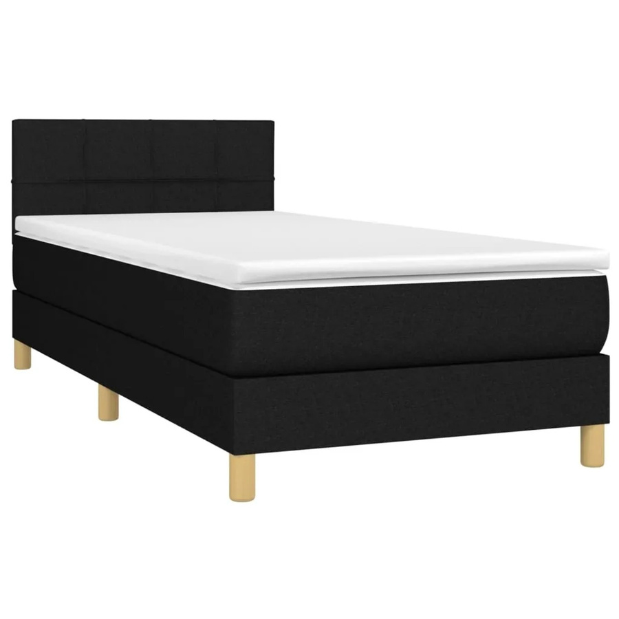 vidaXL Boxspringbett mit Matratze in Schwarz, Hybrid-Bett mit LED-Unterbettbeleuchtung und USB-Ladeport, Stoff, B/T: 90 x 190 cm - Bild 2