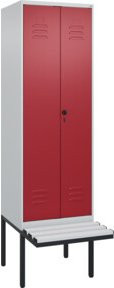 C+P Spind Classic PLUS Schwarz-Weiß-Bank mit 2 Abteilen, Sitzbanktyp auskragend, Sicherheits-Drehriegel, B/T/H: 212 x 60 x 81,5 cm - Bild 1