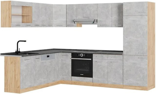 Vicco R-Line Eckküche Beton Goldkraft Eiche in Anthrazit, modern und matt - Bild 1