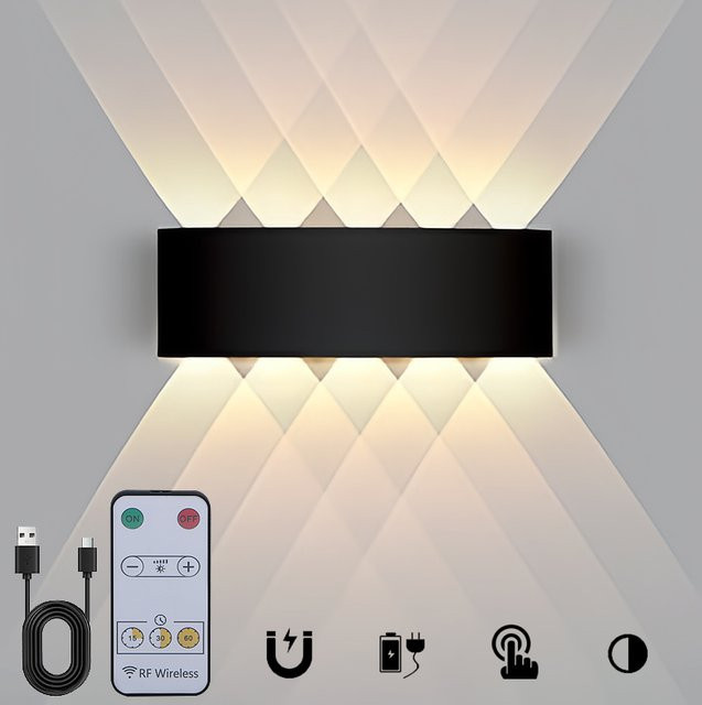 EnwYe Moderne Innenwandleuchte in Schwarz mit Touch-Schalter, Fernbedienung und USB-Aufladung für warmweißes Licht - Bild 1