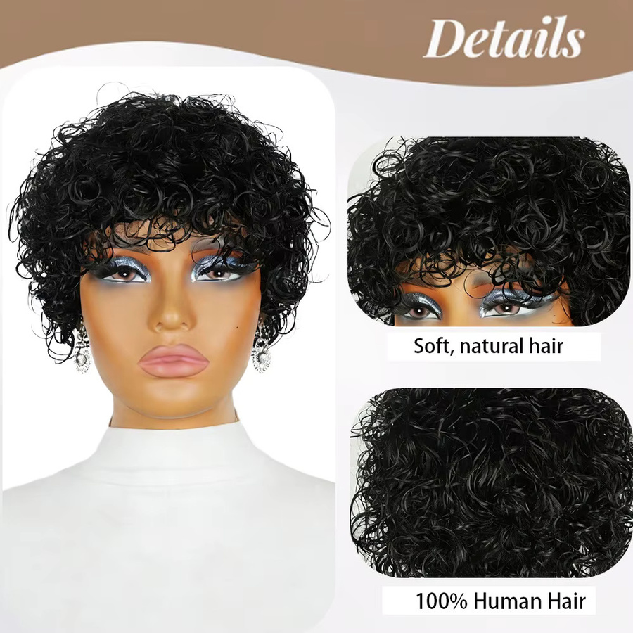 OYM HAIR Wasserwellen-Echthaarperücke mit Pony, Pixie-Schnitt, Damen - Bild 3