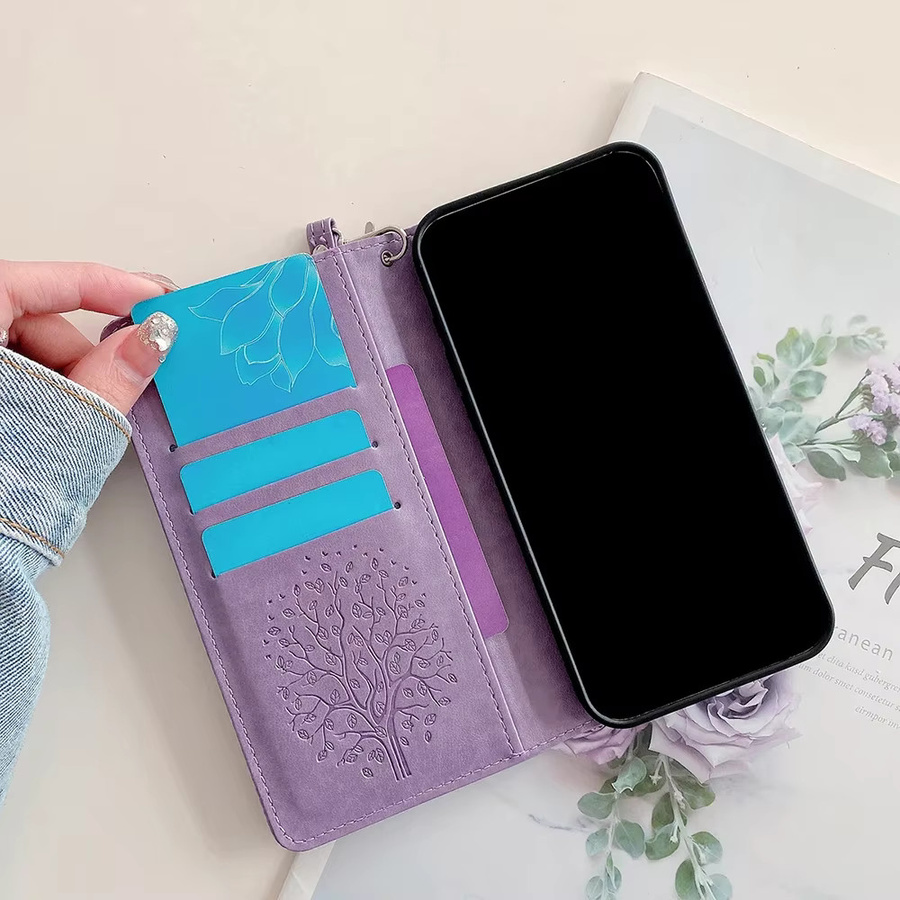 Modische Brieftaschen-Handyhülle für Xiaomi Redmi Note 13, 13R Pro Plus, Poco X6 und M6 Pro als magnetisches Flip-Cover aus Leder mit Riemen in Grau und Lila - Bild 2