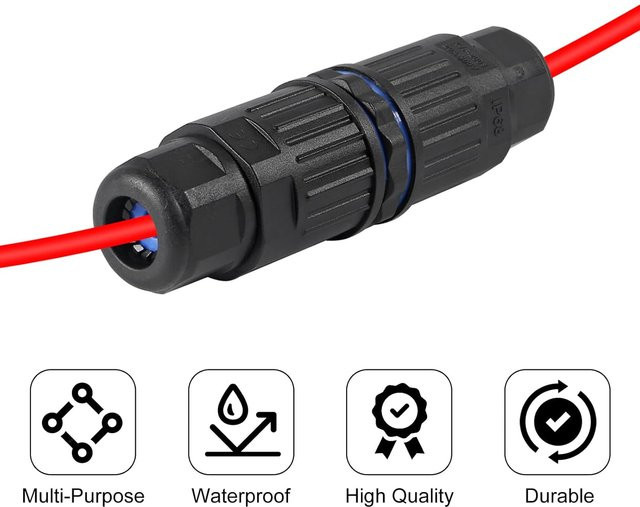 AOKIN 3er-Set wasserdichte 3-polige Kabelstecker als 3-Wege-Inline-Drahtverbinder und elektrische Anschlussklemme in Schwarz für sichere Verkabelung im Auto - Bild 1