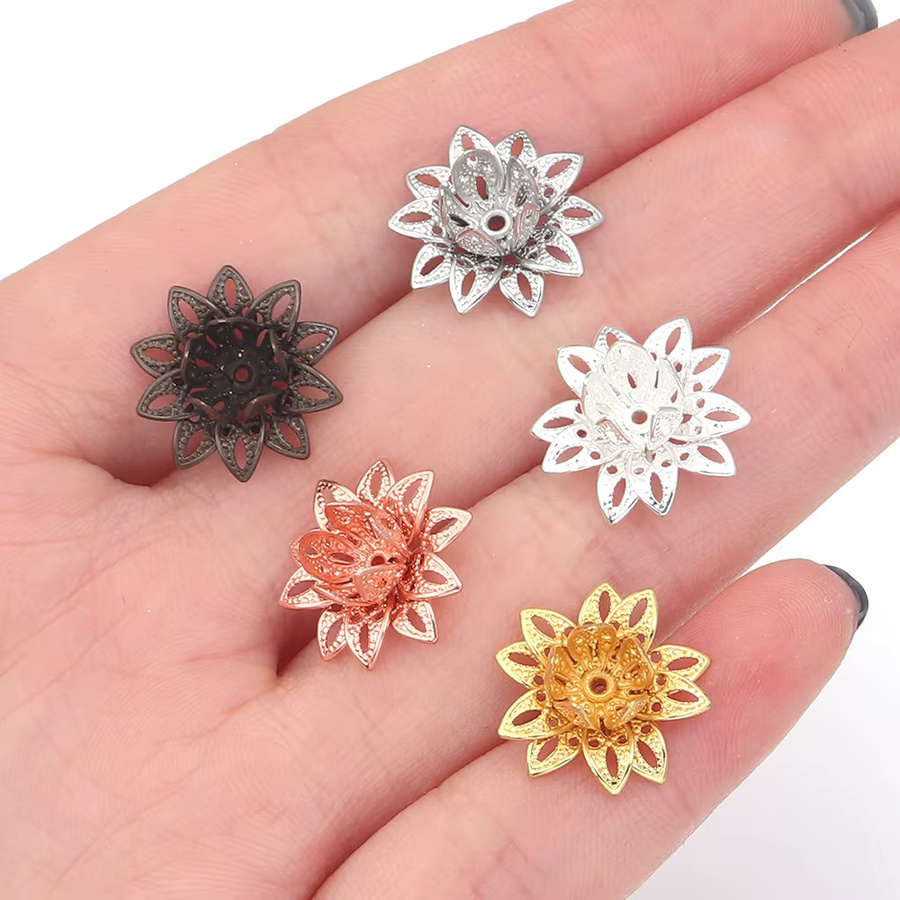 louleur Perlenkappen Lotusblumen, Metall, Silber, 16 mm - Bild 2