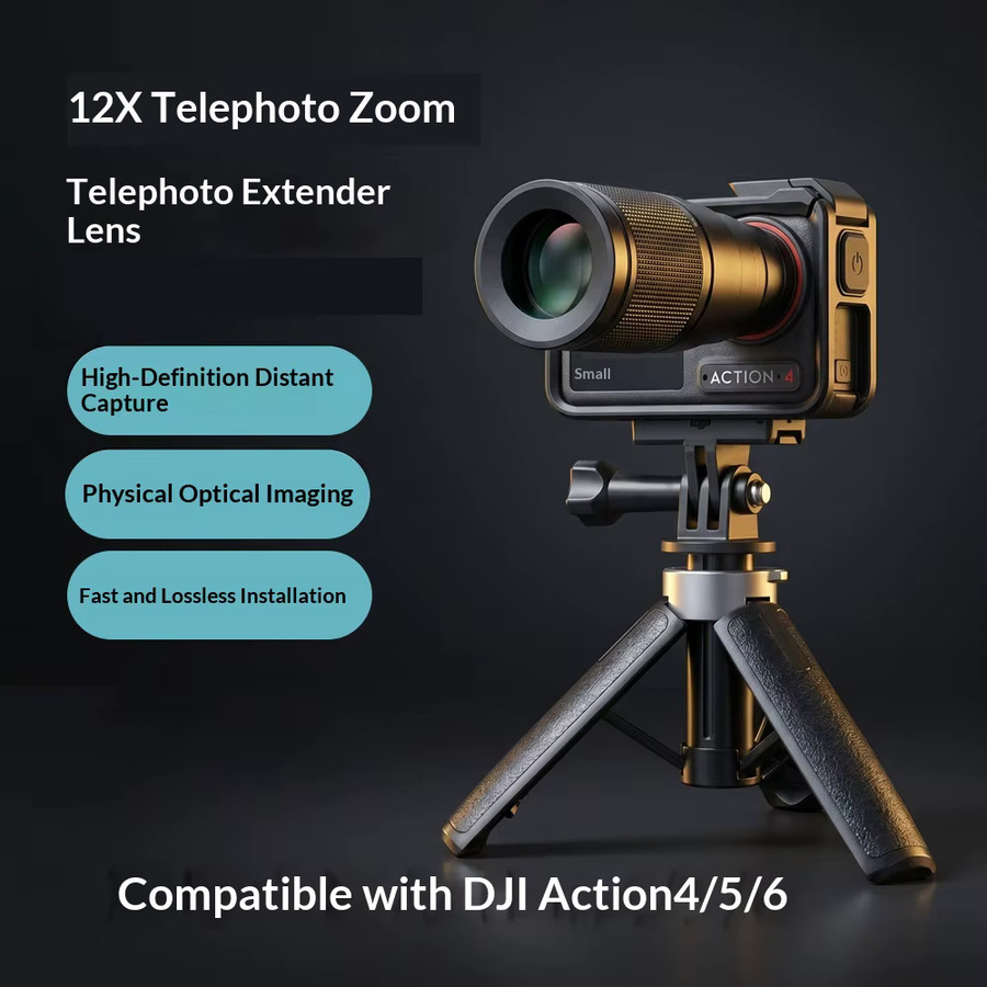 12-fach Teleobjektiv für DJI Osmo Action 4, Osmo Action 5 Pro und Osmo Action 6 in Schwarz für Wildtier- und Sportaufnahmen - Bild 4