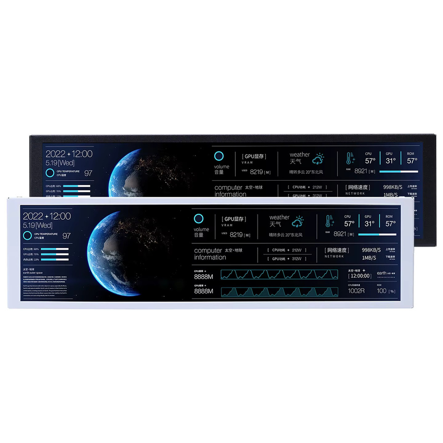 TURZX Smart Screen 9,2 Zoll IPS USB Sekundärbildschirm für PC in Weiß mit 1920x462 Auflösung und Typ-C Anschluss zur CPU GPU RAM Anzeige - Bild 3