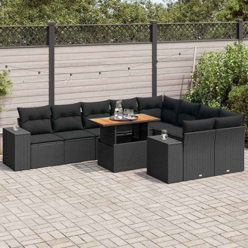 Vidaxl 10-tlg. Garten-Sofagarnitur aus Polyrattan und Stahl mit Kissen in Schwarz - Bild 1