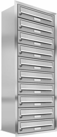 AL Briefkasten-System für 10 Parteien zur Unterputzmontage, silberfarben, B/H/T: 153,605 x 119,0 x 27,5 cm - Bild 1