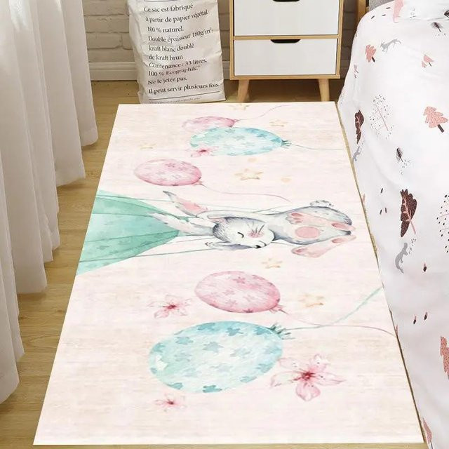 Karpetti Kinderteppich Rosa mit Cartoon-Motiv, Waschbarer Spielteppich aus Polyester für Kinderzimmer, B/T: 60 x 90 cm - Bild 1