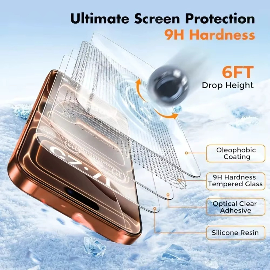 ZMZE 3er-Pack Ultra-Klares Panzerglas Displayschutzfolie für iPhone 17, 16, 15, 14, 13, 12, 11 und weitere Modelle, Transparent - Bild 5