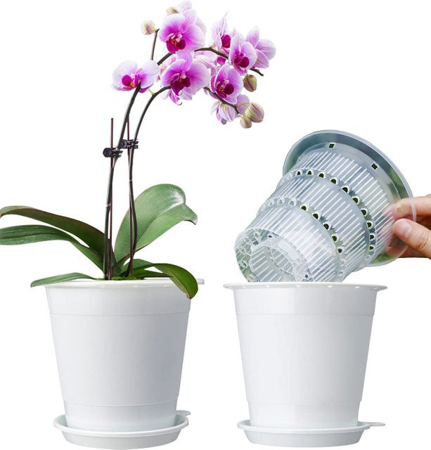 MESHPOT Orchideen-Netztöpfe aus Kunststoff, transparent und weiß, Durchmesser: 10 cm - Bild 1