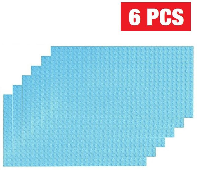 6er-Set Klassische Grundplatte, Bausteine Zubehör, Kunststoff, Blau - Bild 1