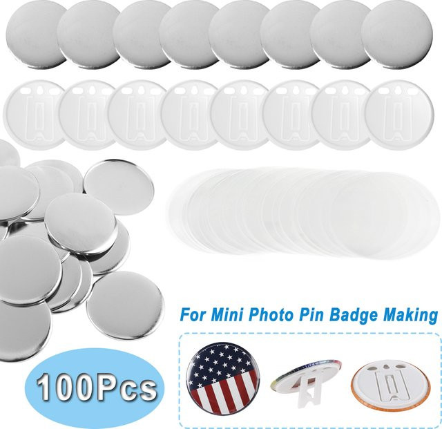 100 Stück DIY Abzeichenknöpfe aus Metall für die Herstellung von runden Foto-Pins und Mini-Fotorahmen-Ständern - Bild 1
