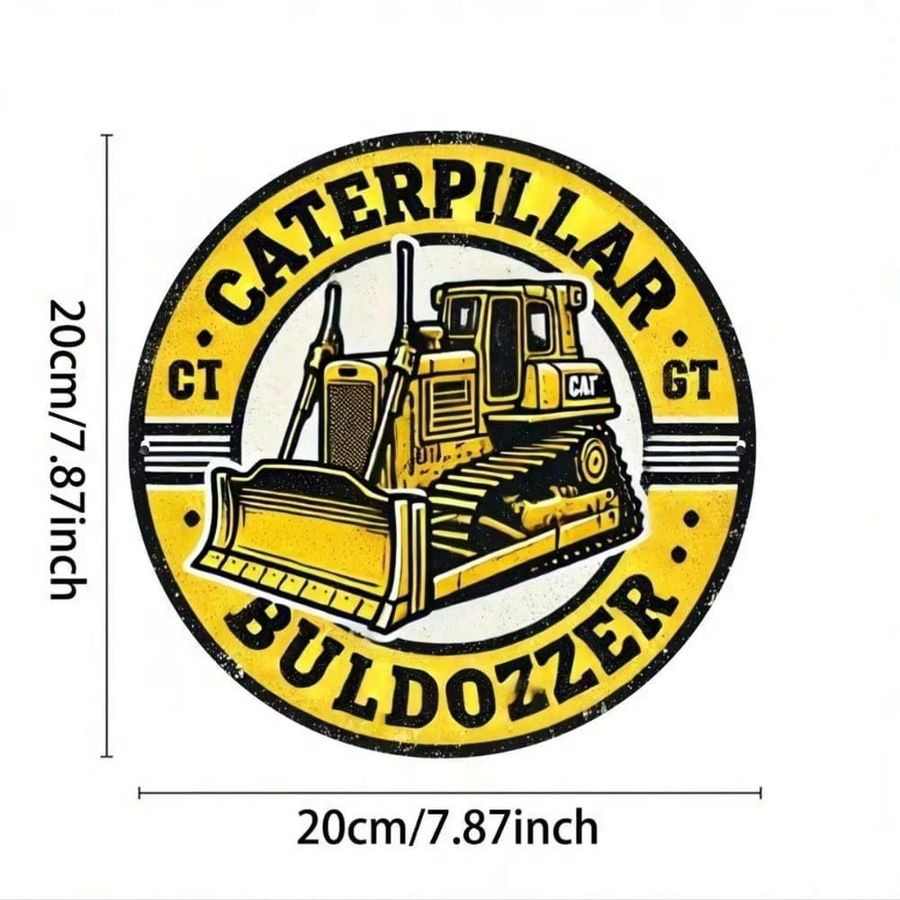 Caterpillar Bulldozer Vintage Metallschild rund in Gelb für deine Wanddekoration in Garage oder Bar - Bild 2