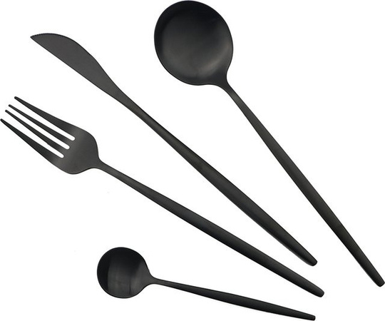 KNGZI Besteckset aus Edelstahl in Schwarz Matt mit Messer, Gabel und Löffel