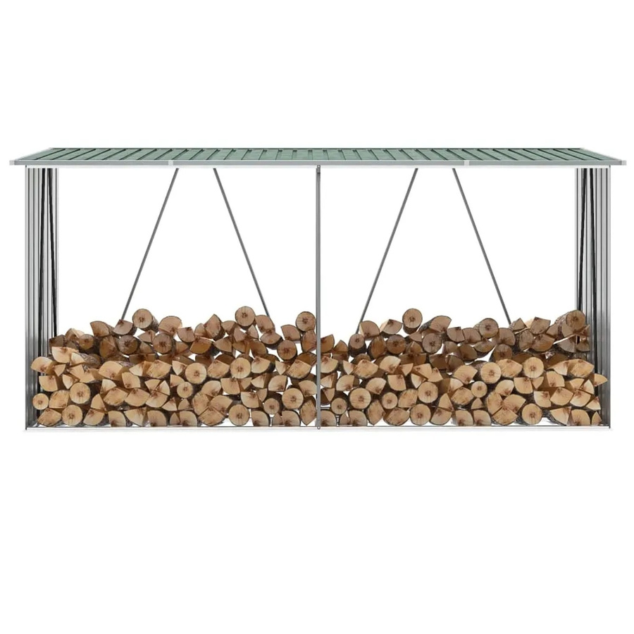 vidaXL Brennholzlager aus verzinktem Stahl in Grün, B/T/H: 330 x 84 x 152 cm - Bild 2
