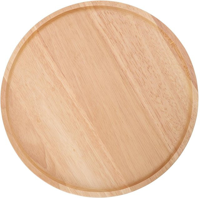 Runde Pizza-Servierplatte und Obstschneidebrett aus Gummiholz von CosyHome in Beige - Bild 1