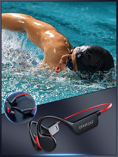POLVCDG X7 Knochenleitung-Kopfhörer mit 32GB Speicher, Bluetooth 5.3 und IPX8 Wasserdichtigkeit für das Schwimmen, Schwarz - Bild 1