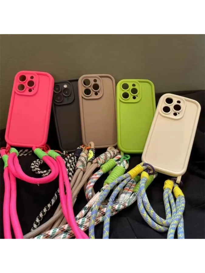 Silikonhülle für Apple iPhone mit Crossbody-Lanyard und Handgelenkschlaufe in Pink - Bild 3