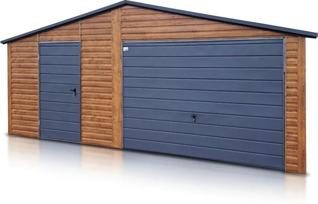 Liderstal Einzelgarage Basic aus Trapezprofilblech mit Satteldach und Schwingtor in Holzoptik, B/T/H: 600 x 500 x 280 cm - Bild 1